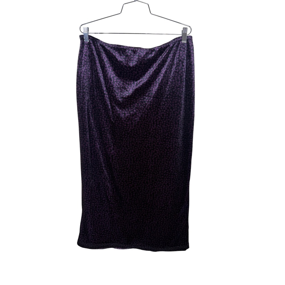 Vintage Studio Purple Black Floral Velvet Midi Skirt 90s Grunge Large USA Made